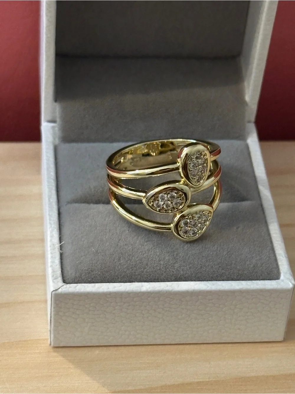 Triple Band Teardrop Pavé Ring - 14k Gold Tone (6,7,8,9) Choose one